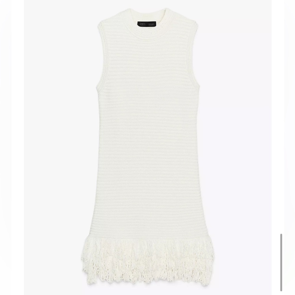 NWOT Zara CHECK KNIT FRINGED DRESS Textured Coverup Wedding Bachelorette Bridal - Picture 5 of 8